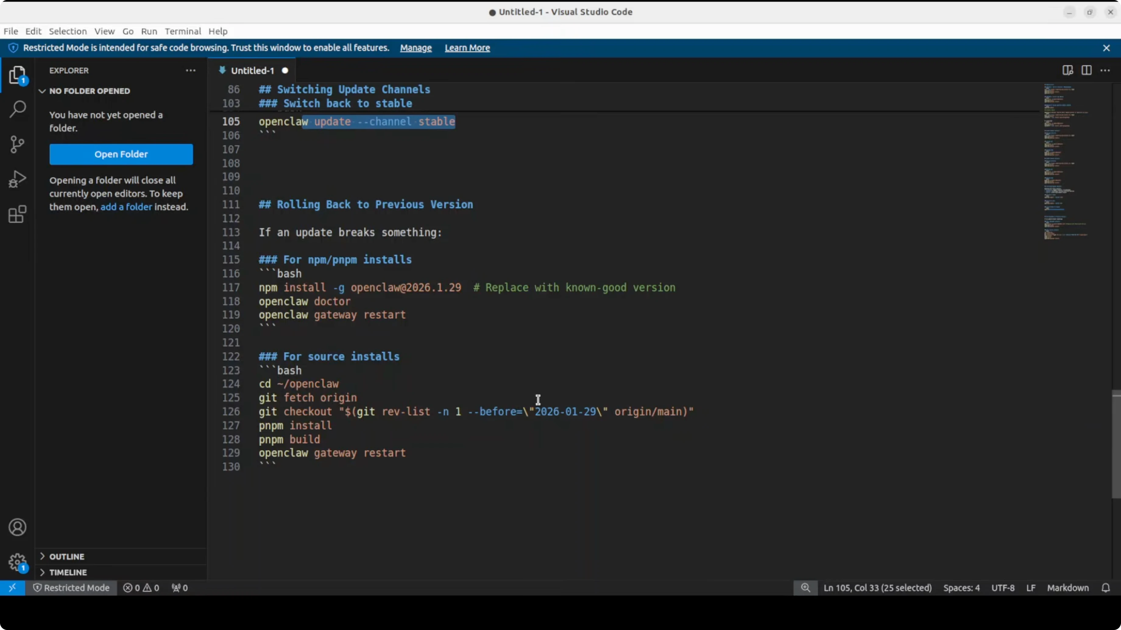 Downgrade OpenClaw a versione specifica con npm