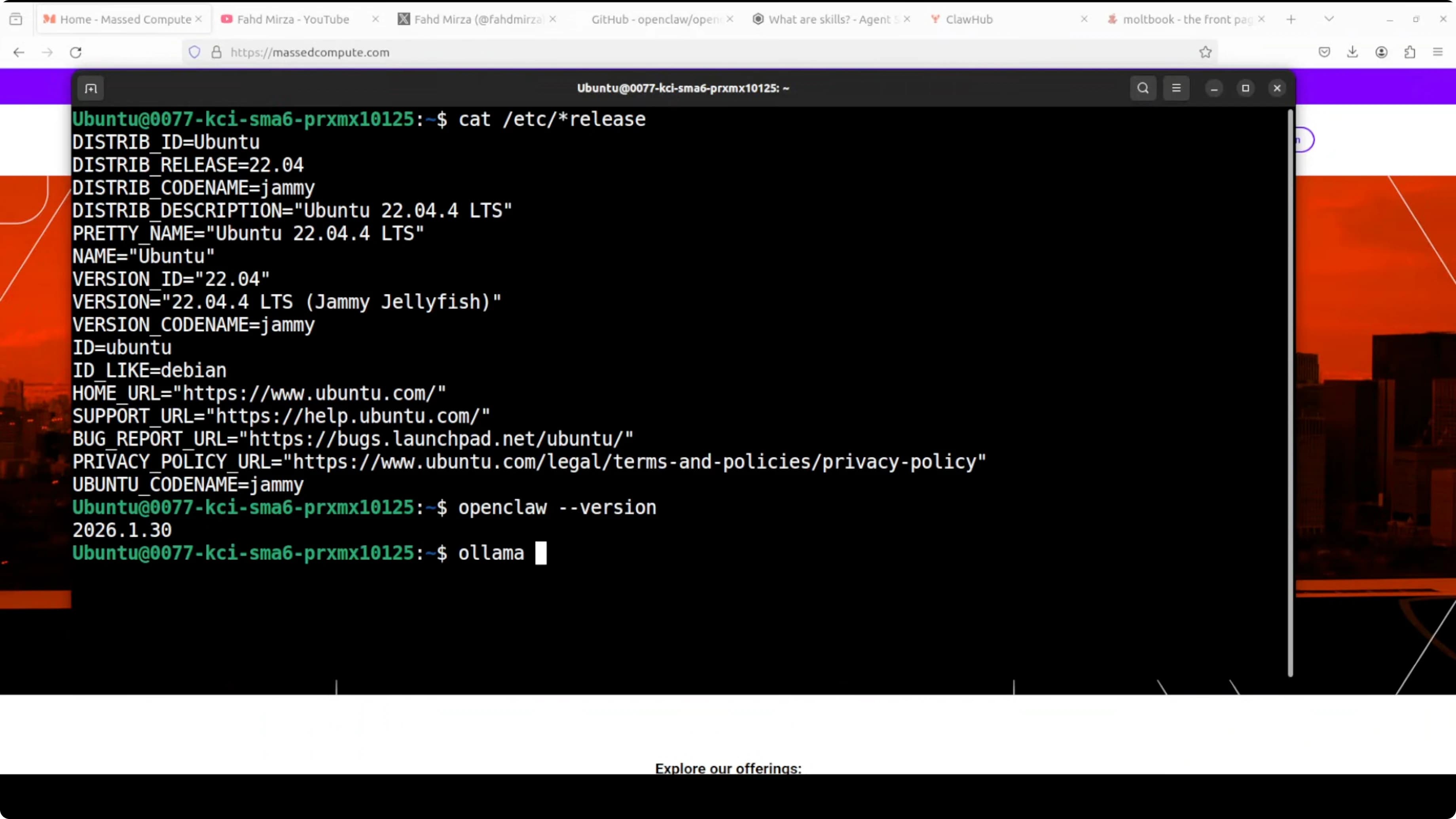 OpenClaw setup with local model running through Ollama