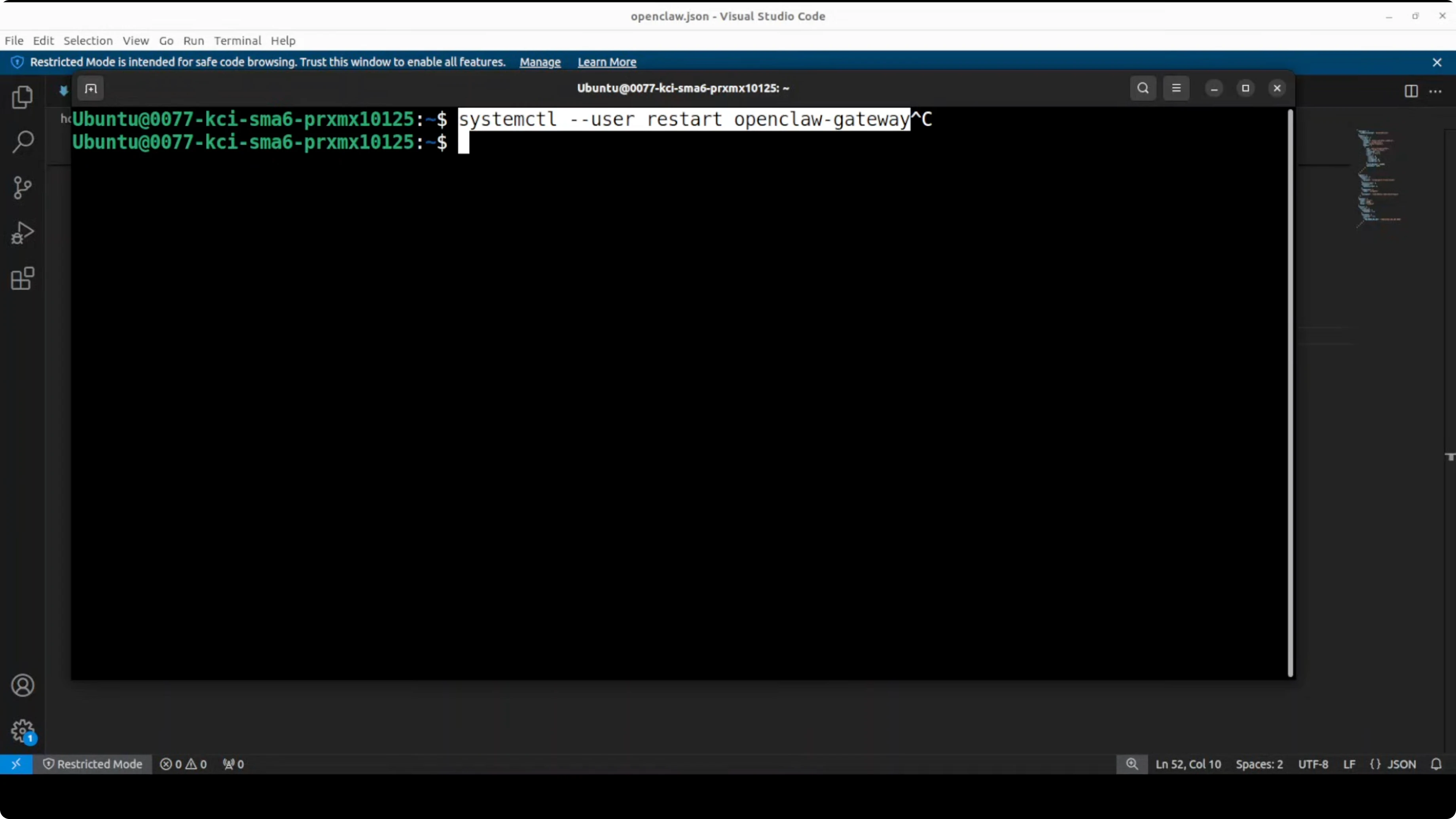 Output del terminale che mostra la skill greetings marcata come ready