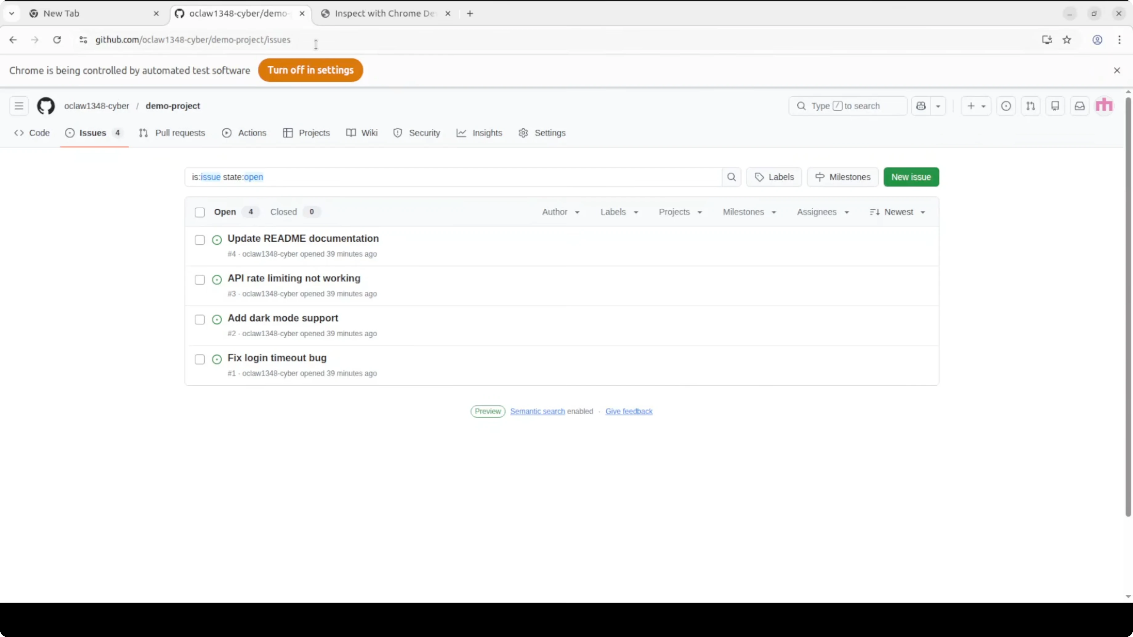 L'agente enumera e ispeziona le schede GitHub aperte