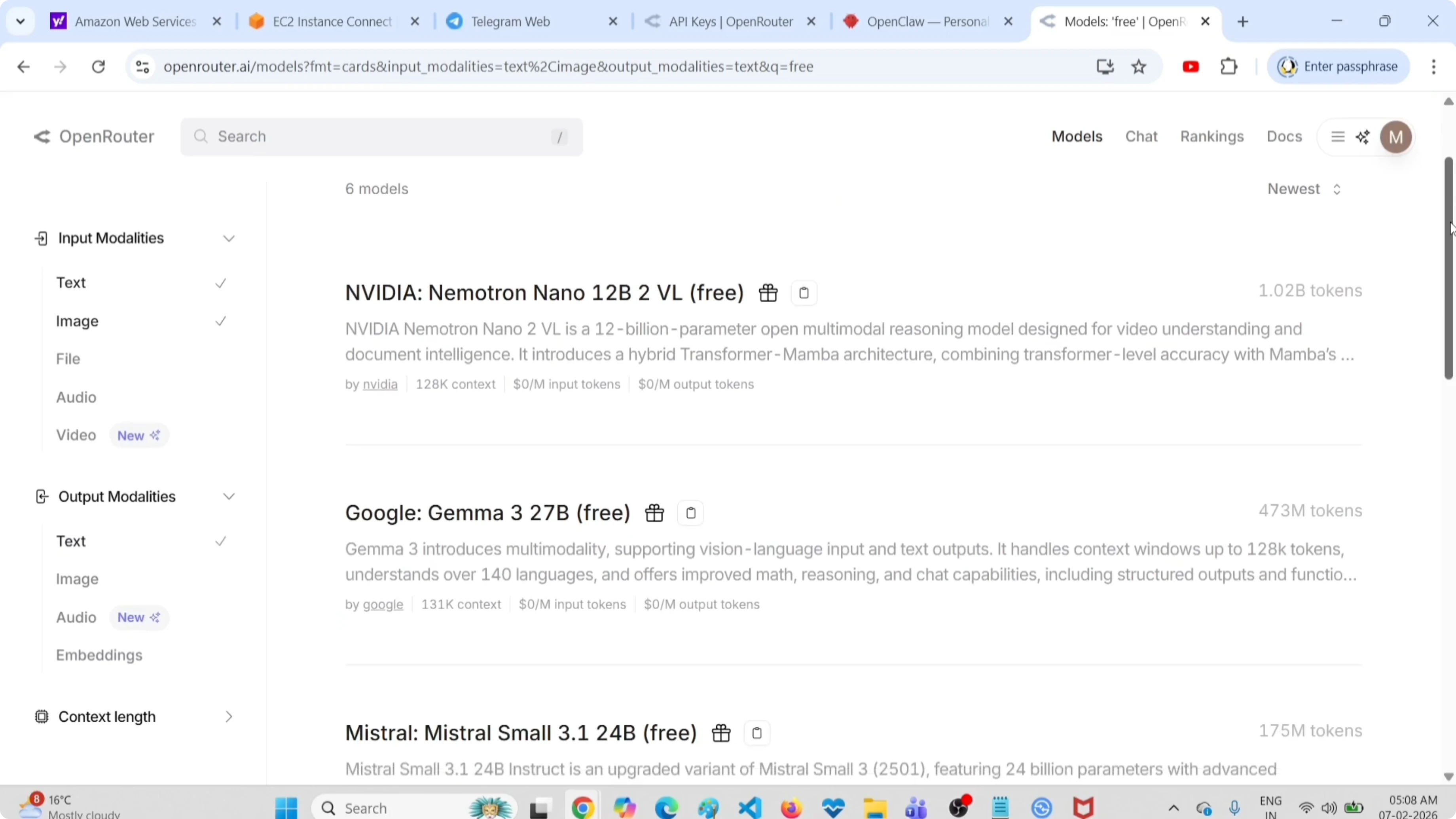 Filtering for image input to text output models