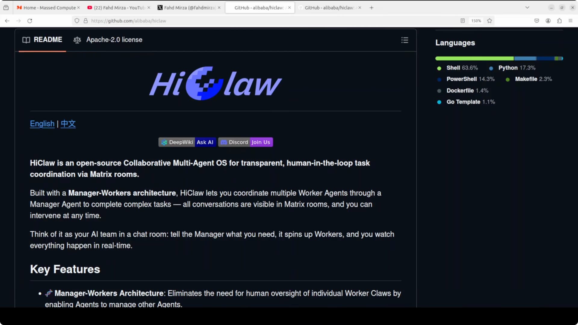 HiClaw multi-agent workflow inline