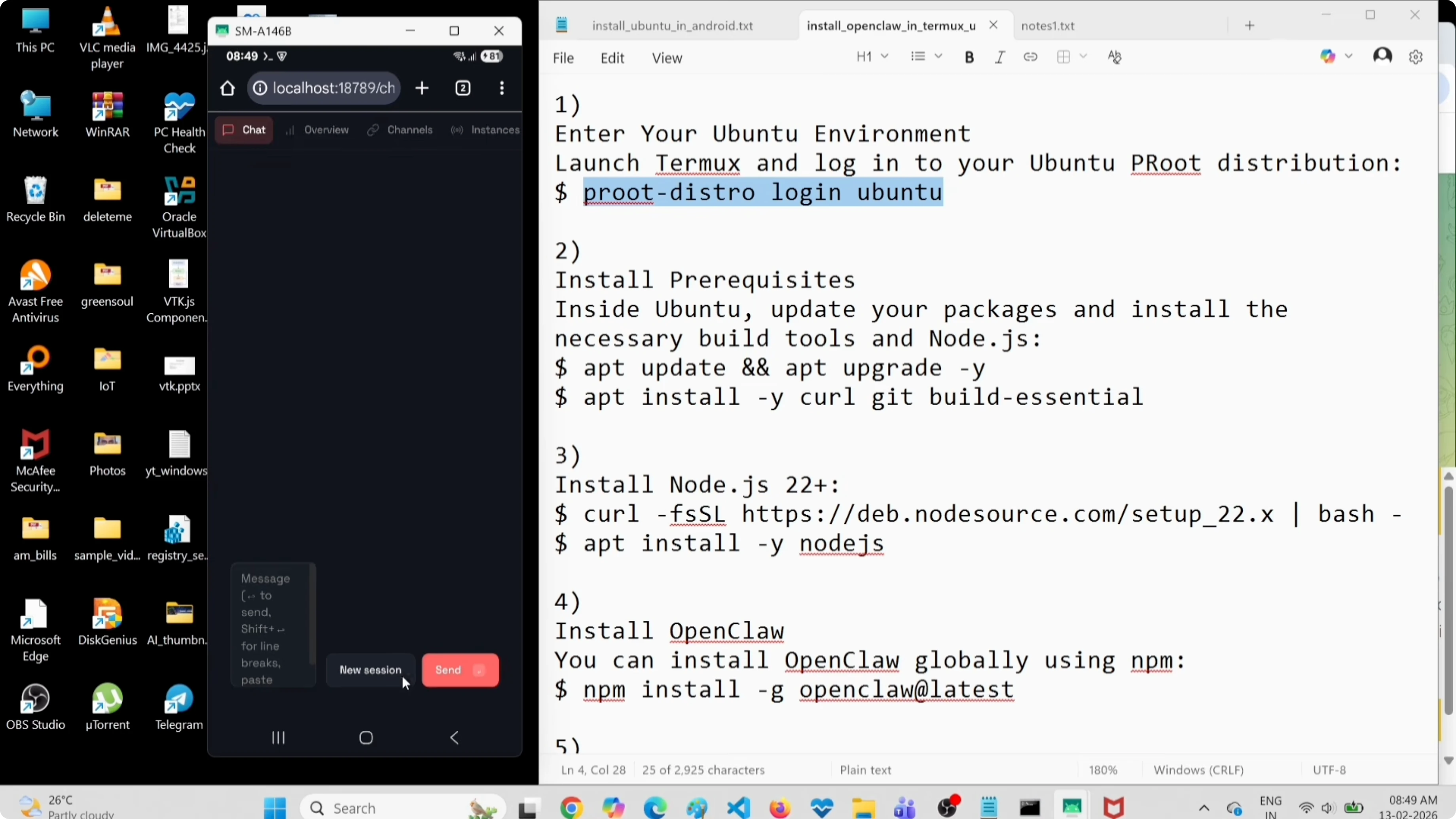 Testing chat in the OpenClaw dashboard