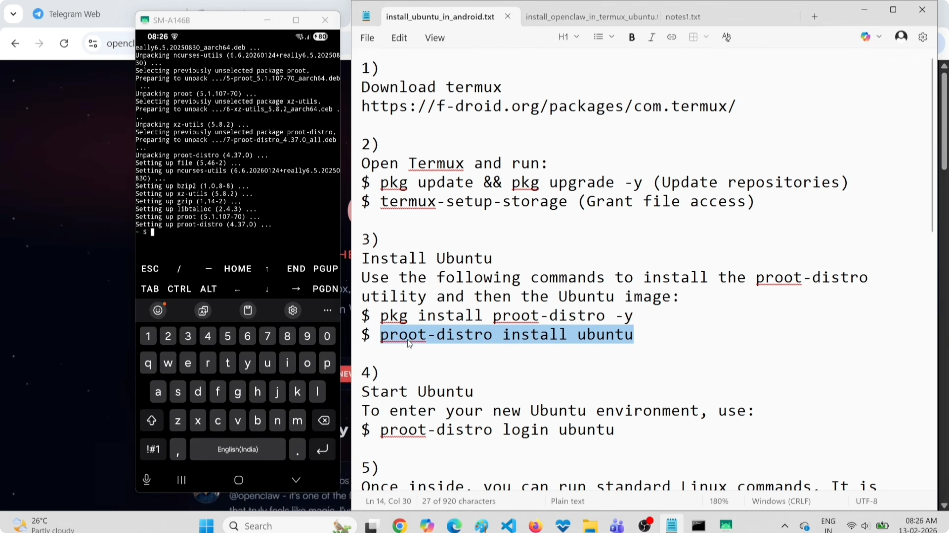 Installing Ubuntu in Termux with proot-distro