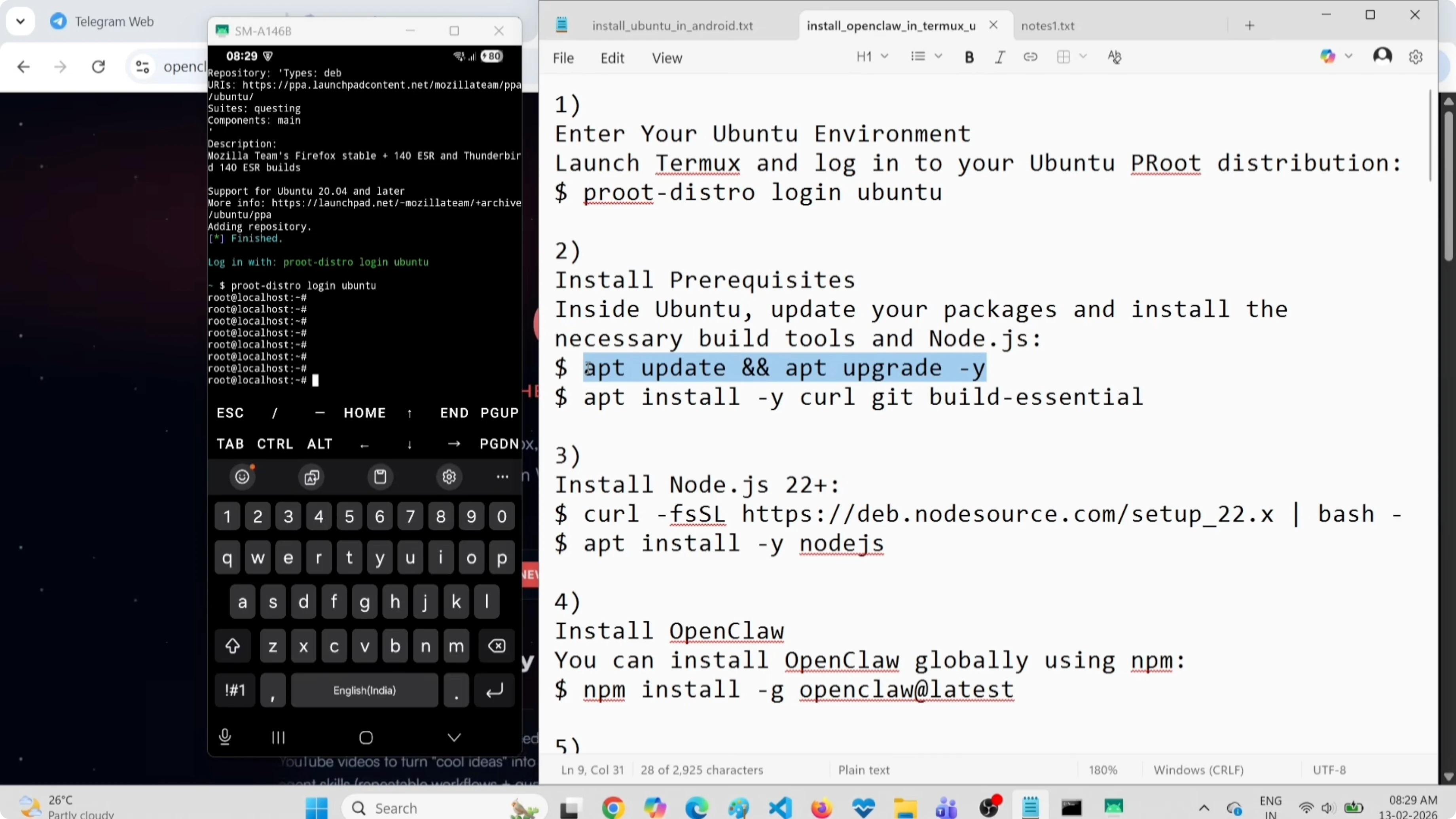 Aggiornamento pacchetti Ubuntu su Termux