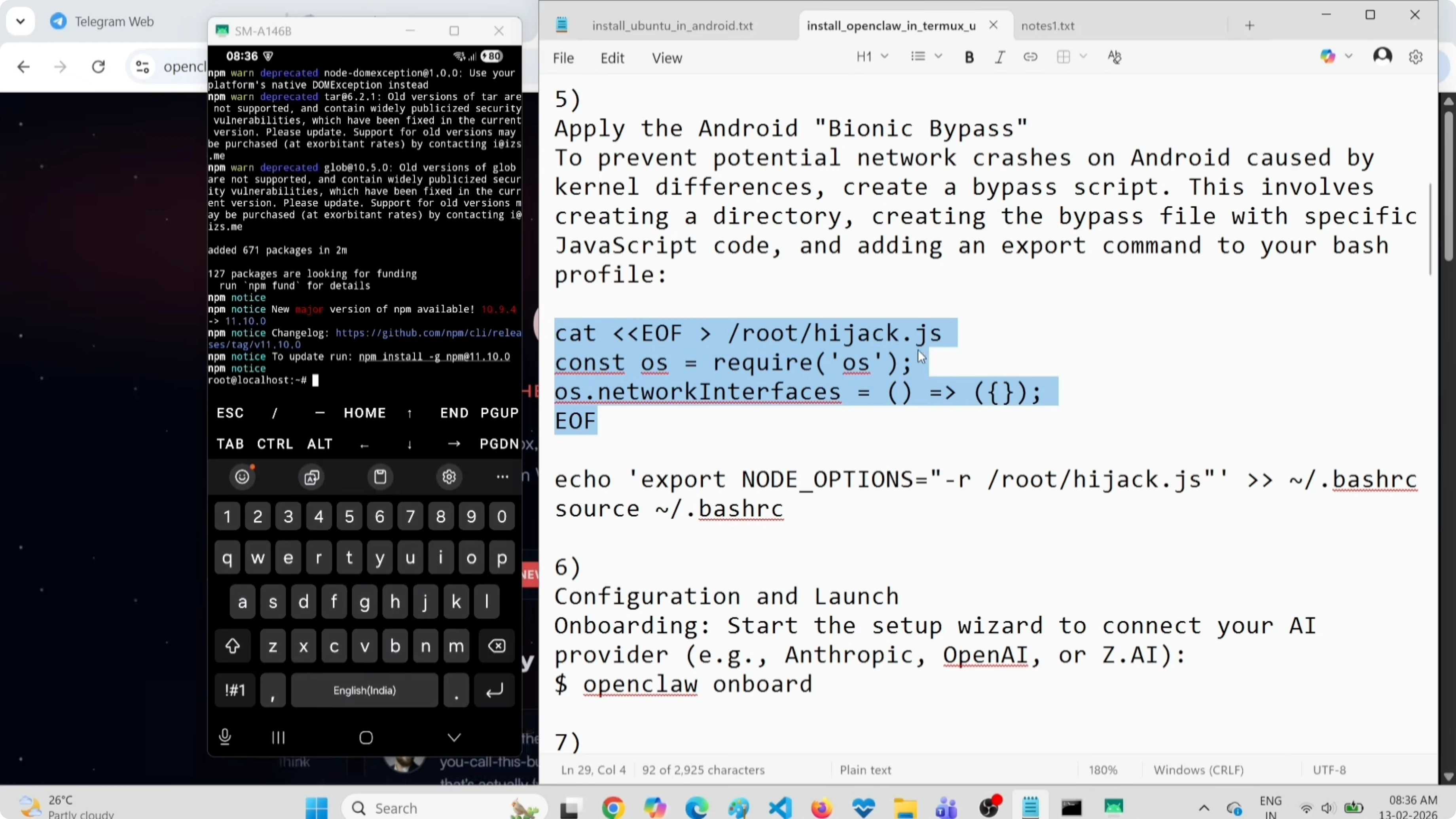 Configurazione hijack.js per risolvere bug kernel bionic