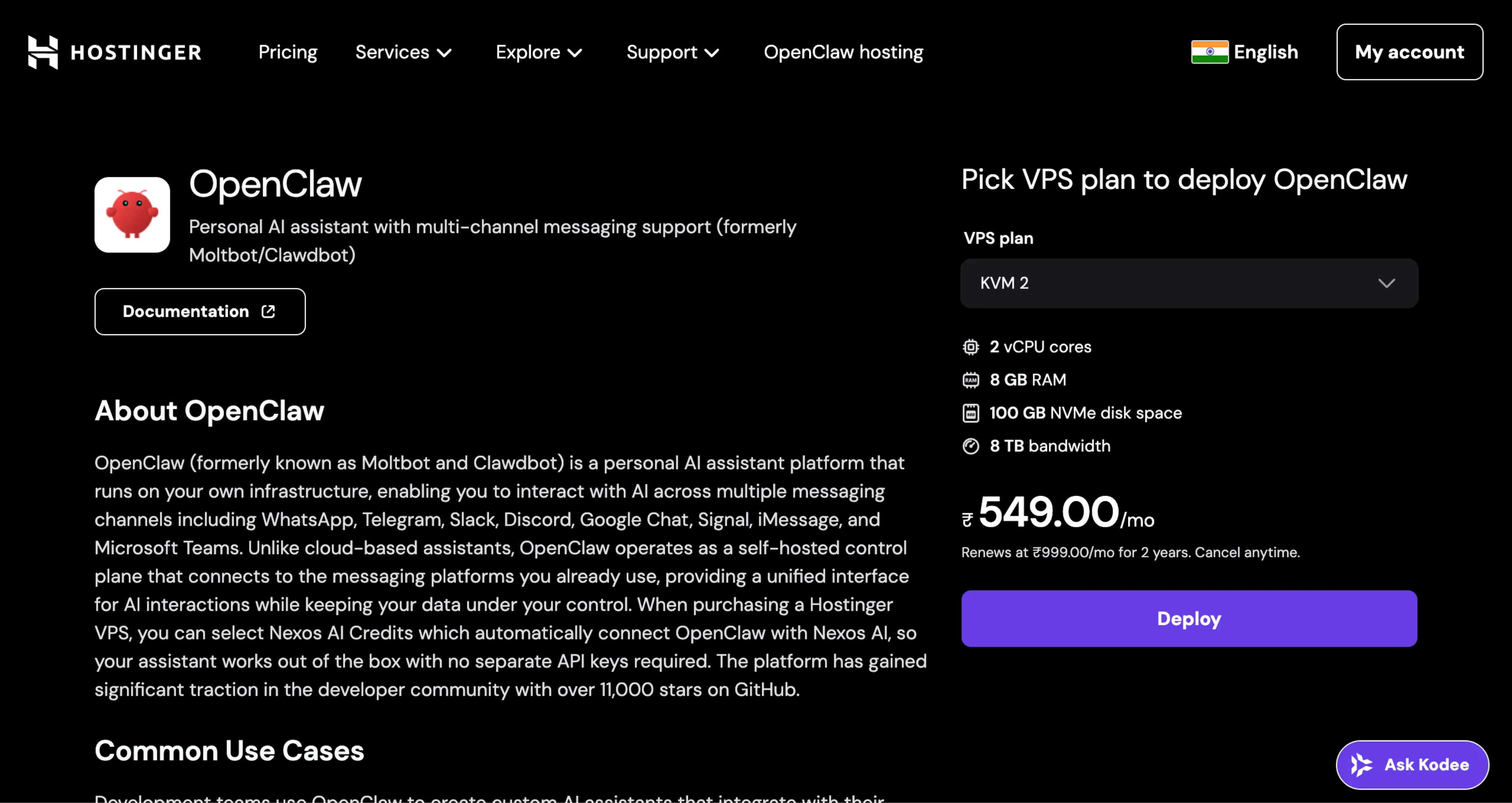 Template OpenClaw su Hostinger VPS