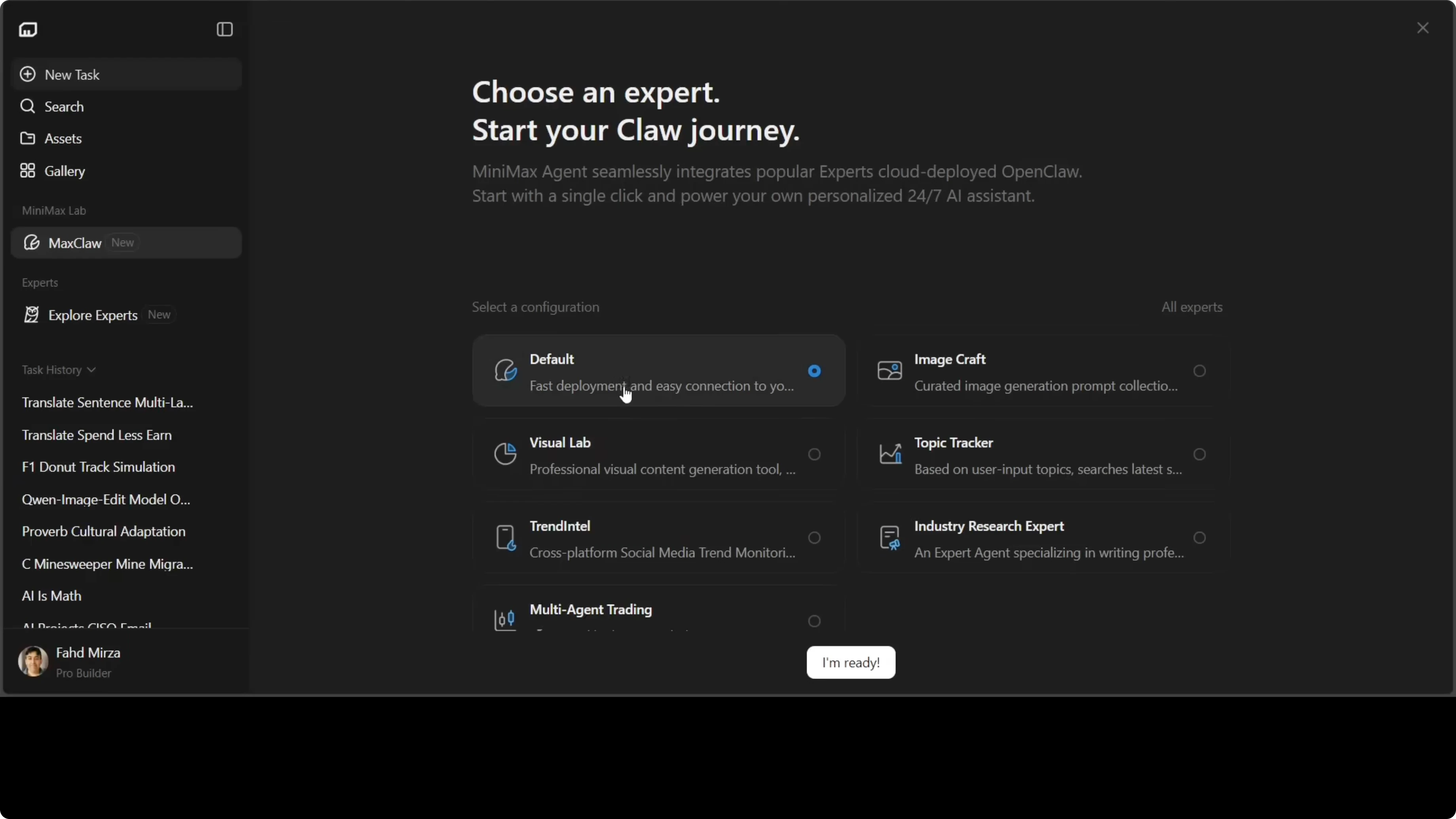 Interfaccia chat MaxClaw dopo il deployment