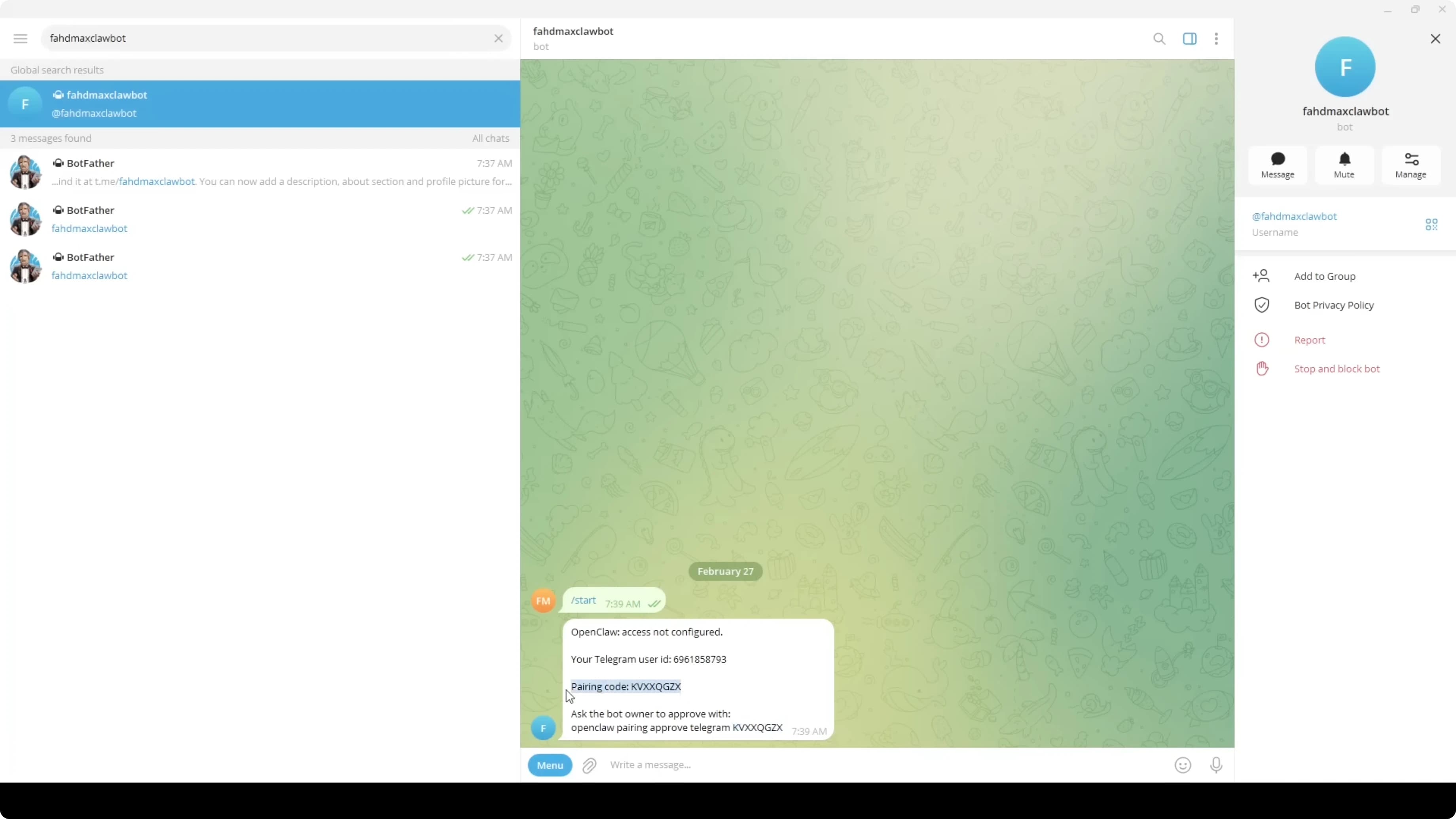 MaxClaw Telegram integration active and running