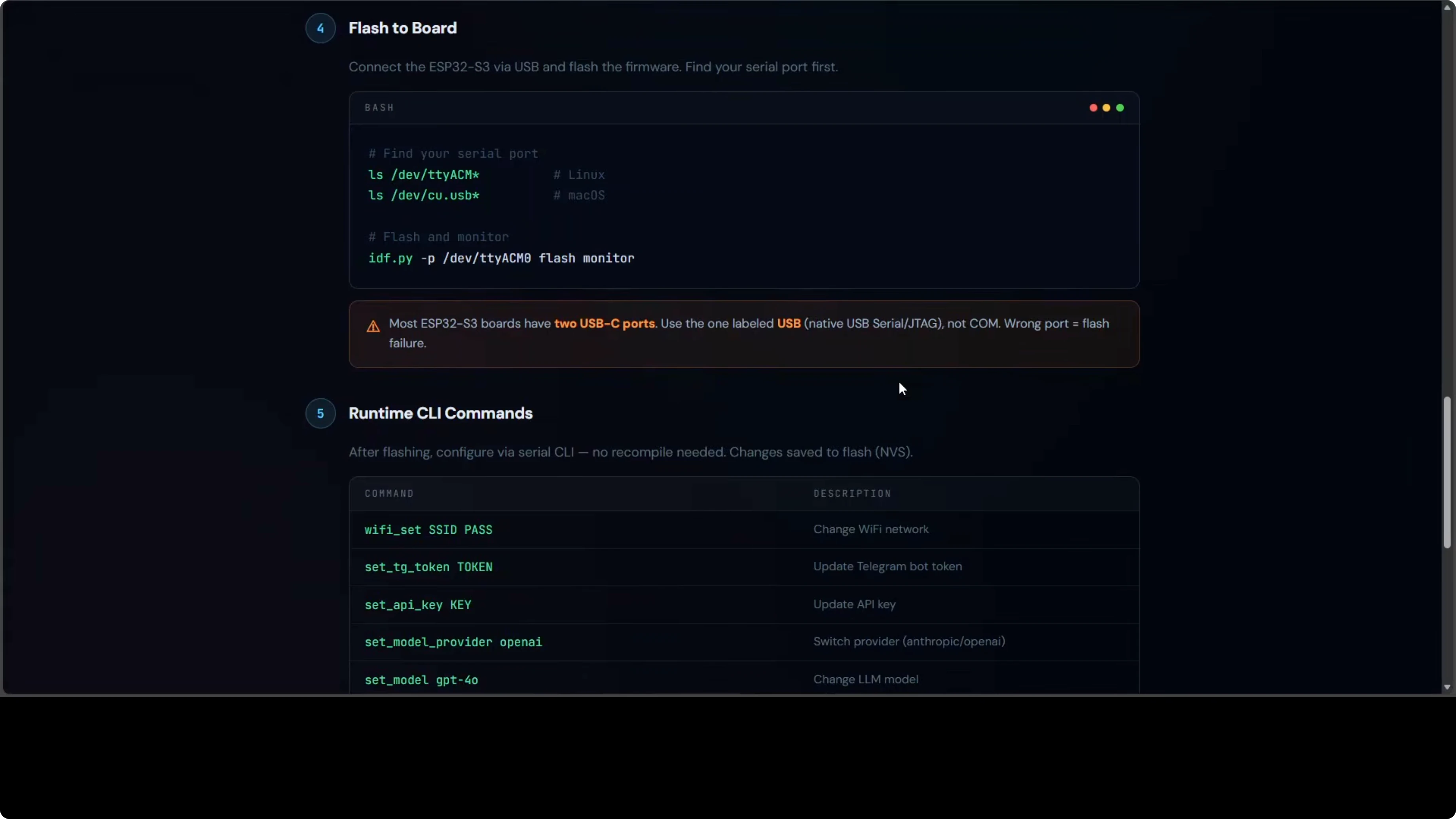 CLI runtime MimiClaw per configurazione live