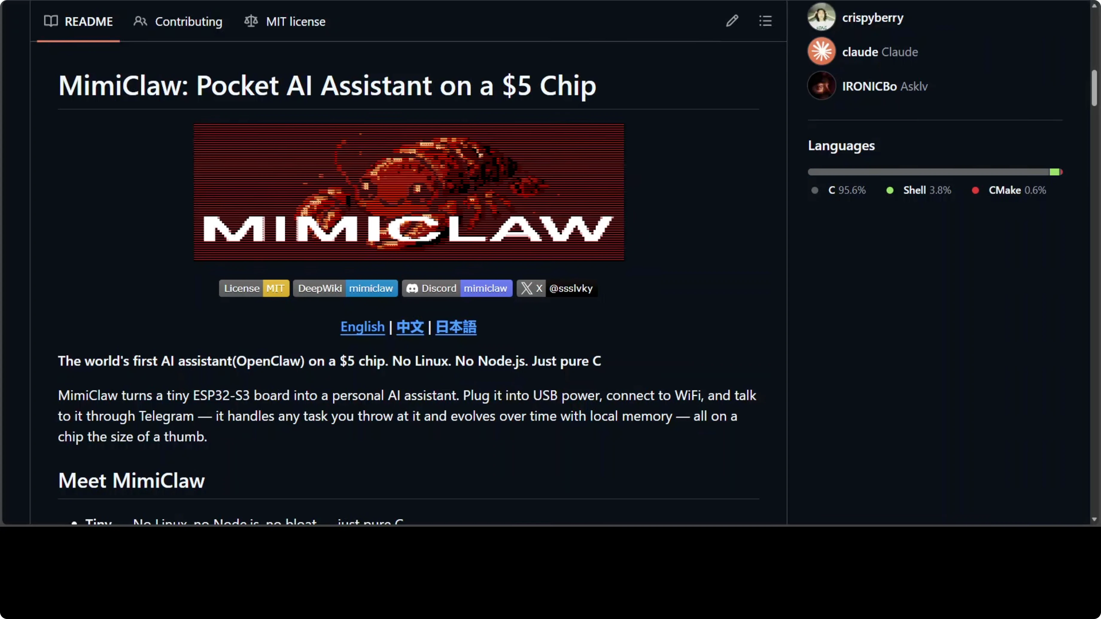MimiClaw running on ESP32-S3 development board