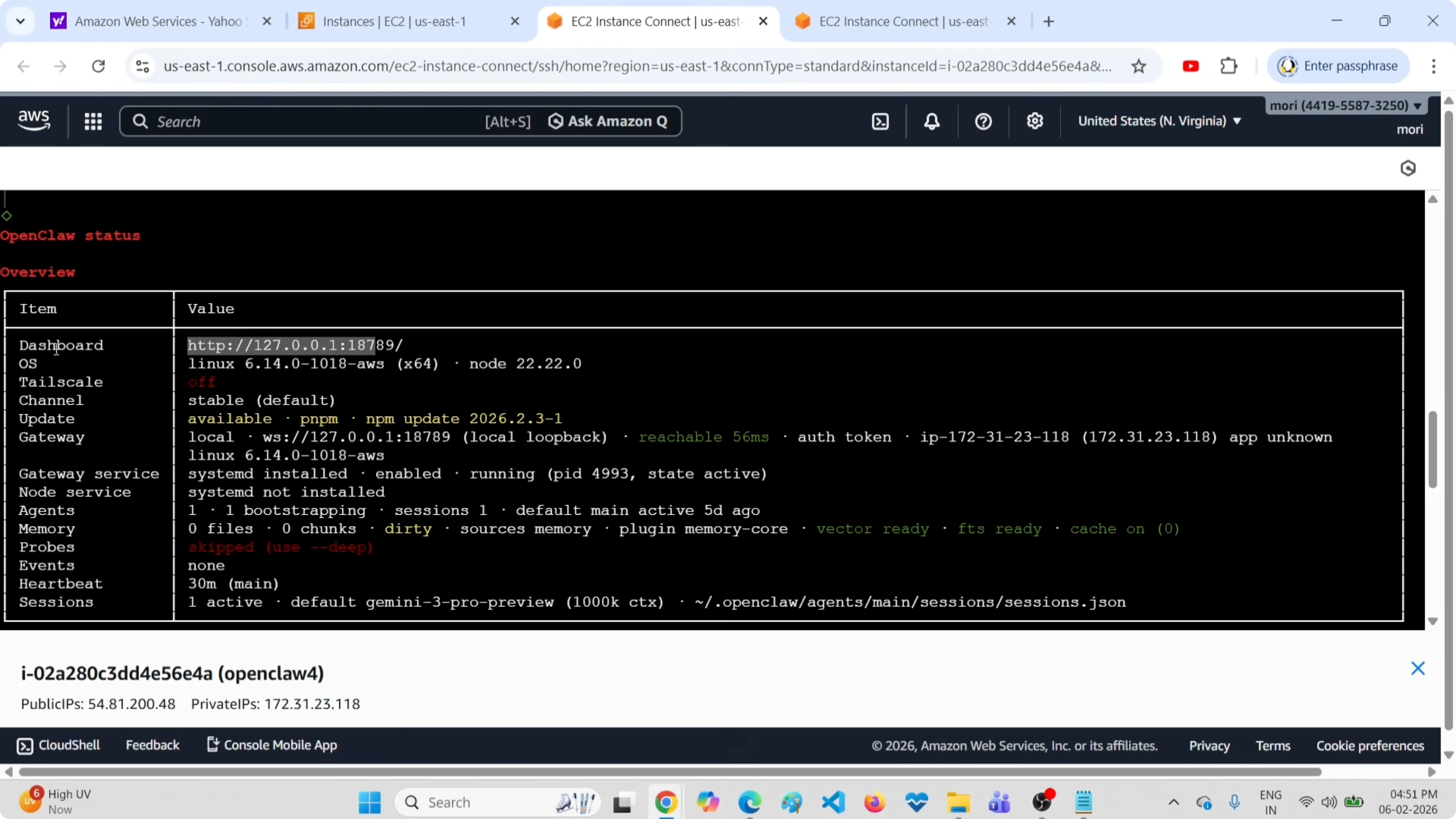 Complete command sequence for restart and verification