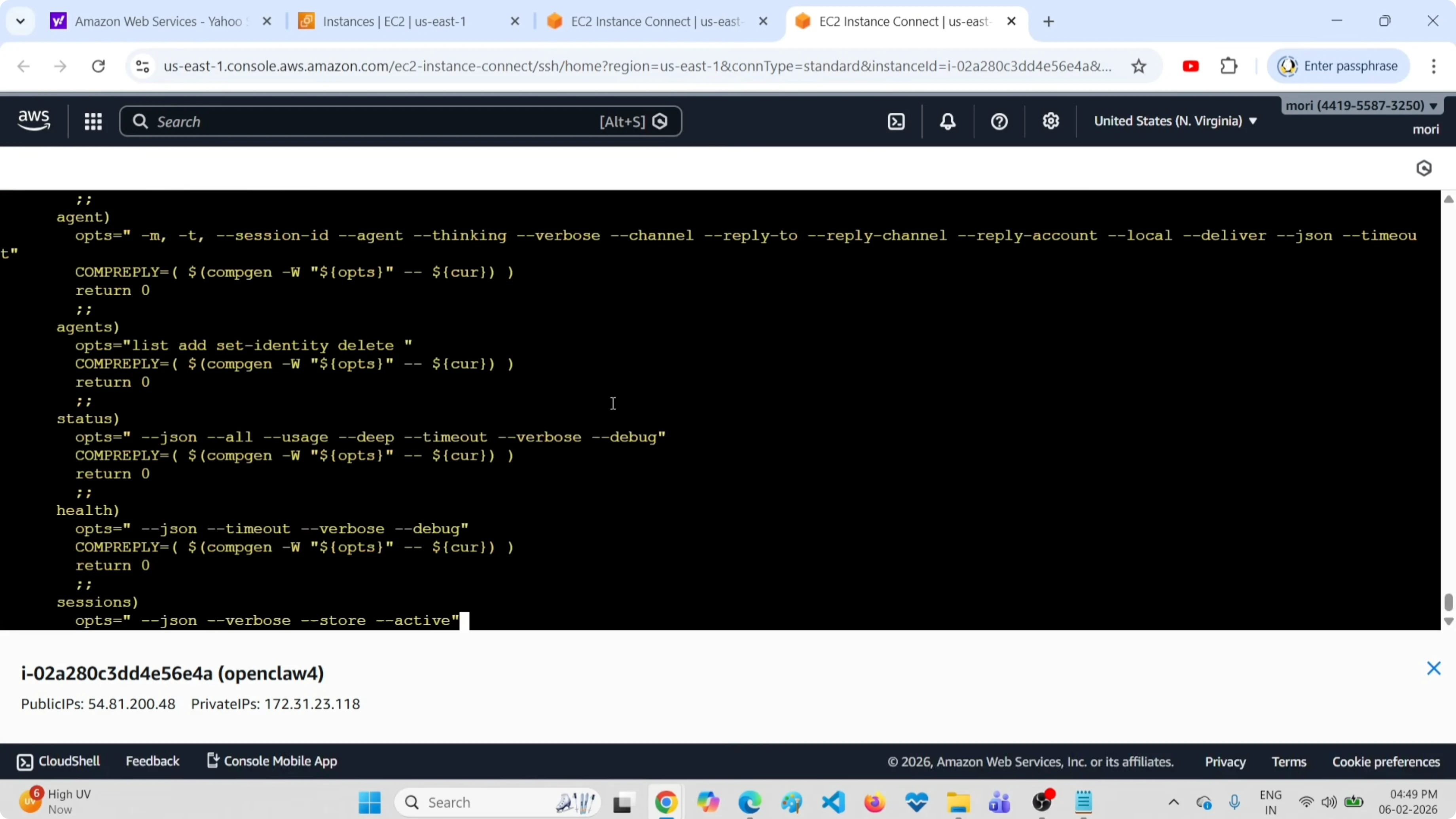 Log OpenClaw che scorrono in tempo reale