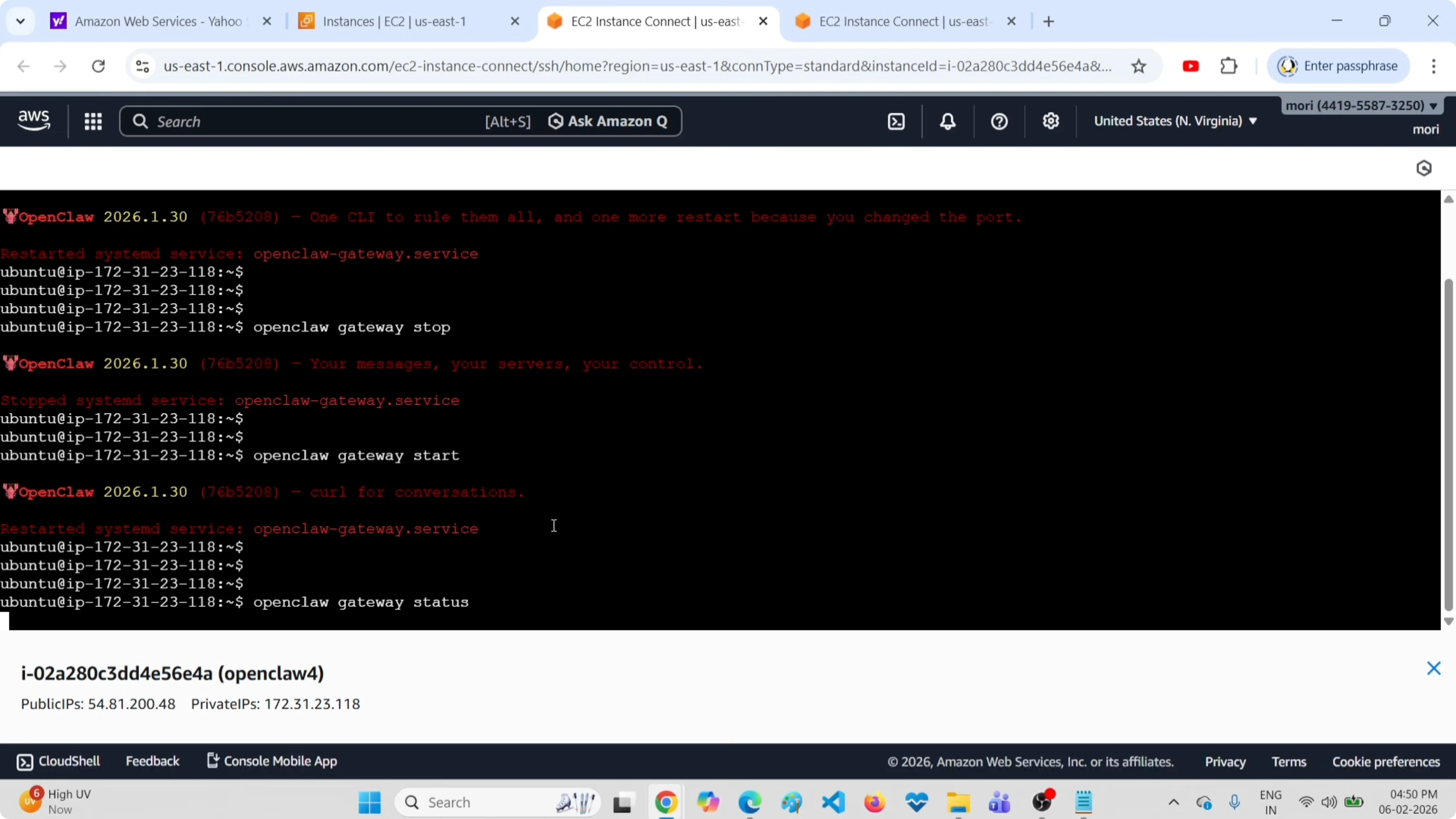 openclaw gateway status command to verify service state