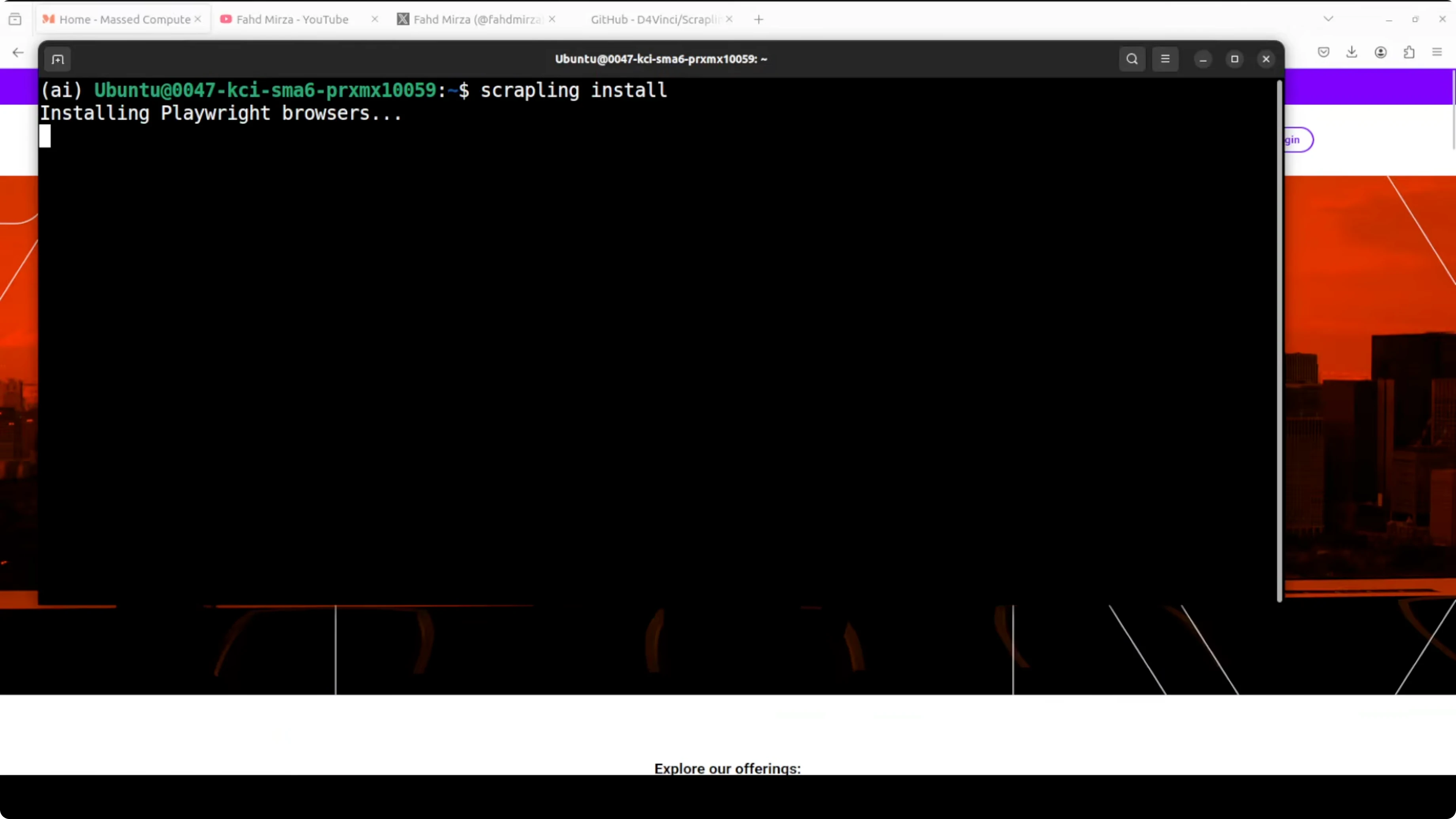 Inizializzazione di Scrapling con comando scrapling install