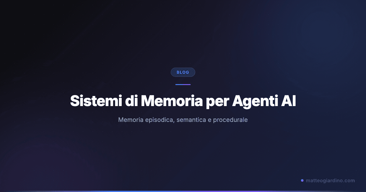 Sistemi di Memoria per Agenti AI: Come Funzionano e Perché Sono Fondamentali