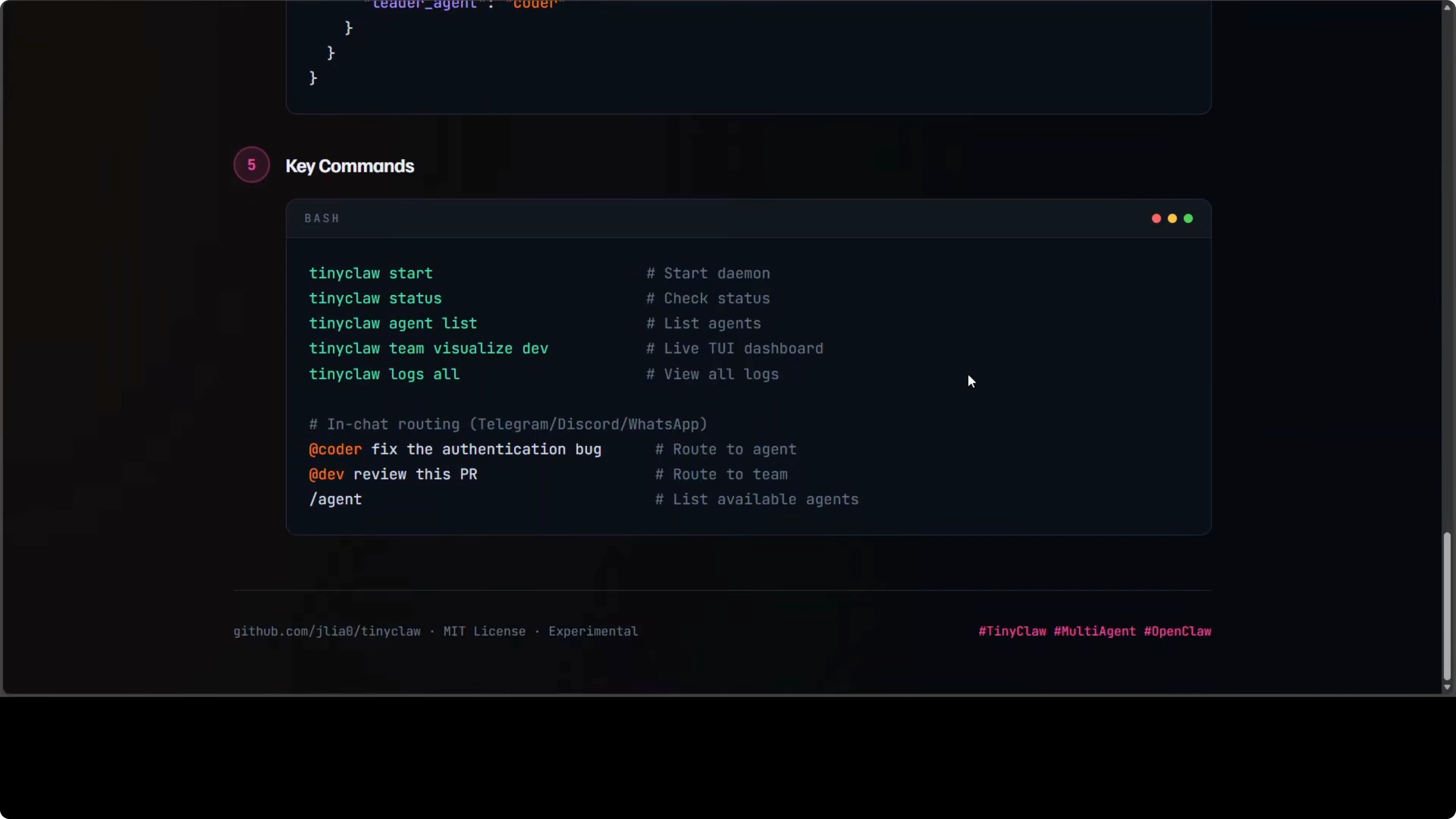 Visualizzazione team TinyClaw che mostra flusso collaborazione agenti