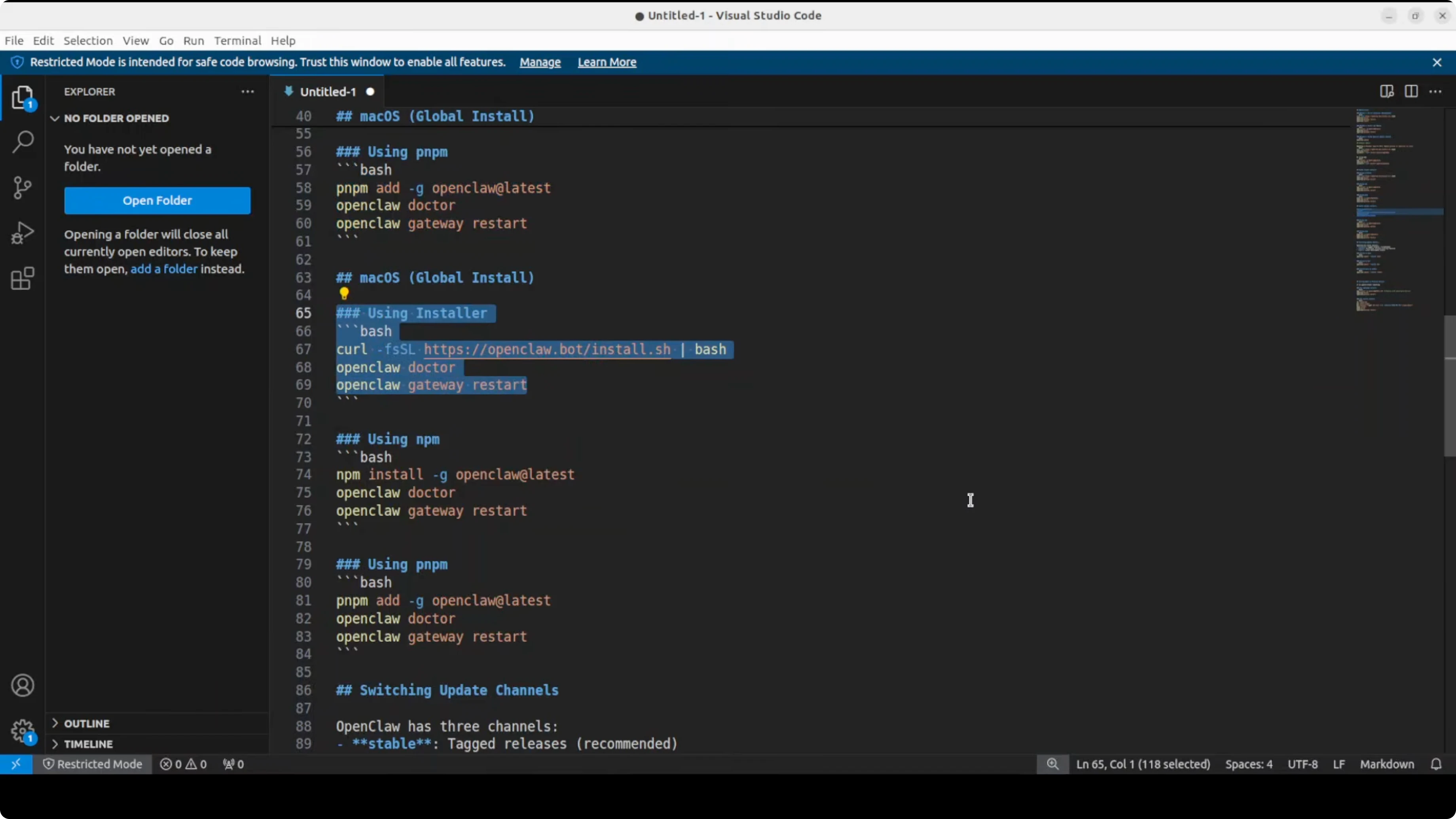 OpenClaw update options on macOS