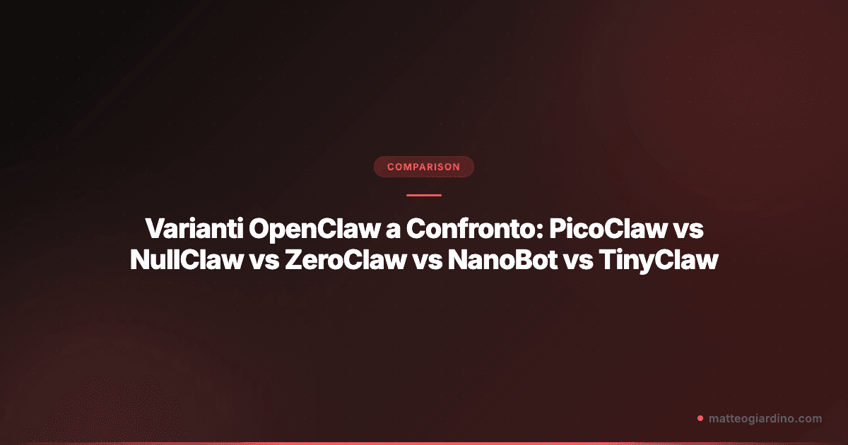 Varianti OpenClaw a Confronto: PicoClaw vs NullClaw vs ZeroClaw vs NanoBot vs TinyClaw